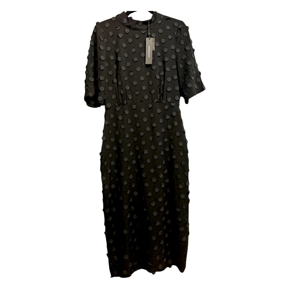 BCBGMAXAZRIA Women’s Maxi Dress Sz S Black Polka Dot Elbow Sleeve